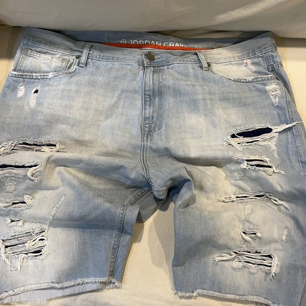 Jordan Craig Mens Denim Shorts Blue Flat Front Distressed Zip Cotton Blend 44